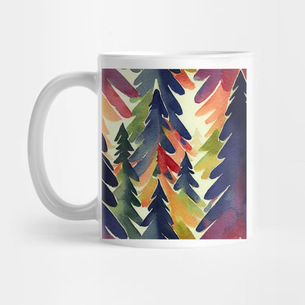 Christmas Tree Watercolor Geometric Design by VintageFlorals